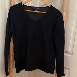 Chelsea & Theodore Navy Cashmere V-Neck Sweater